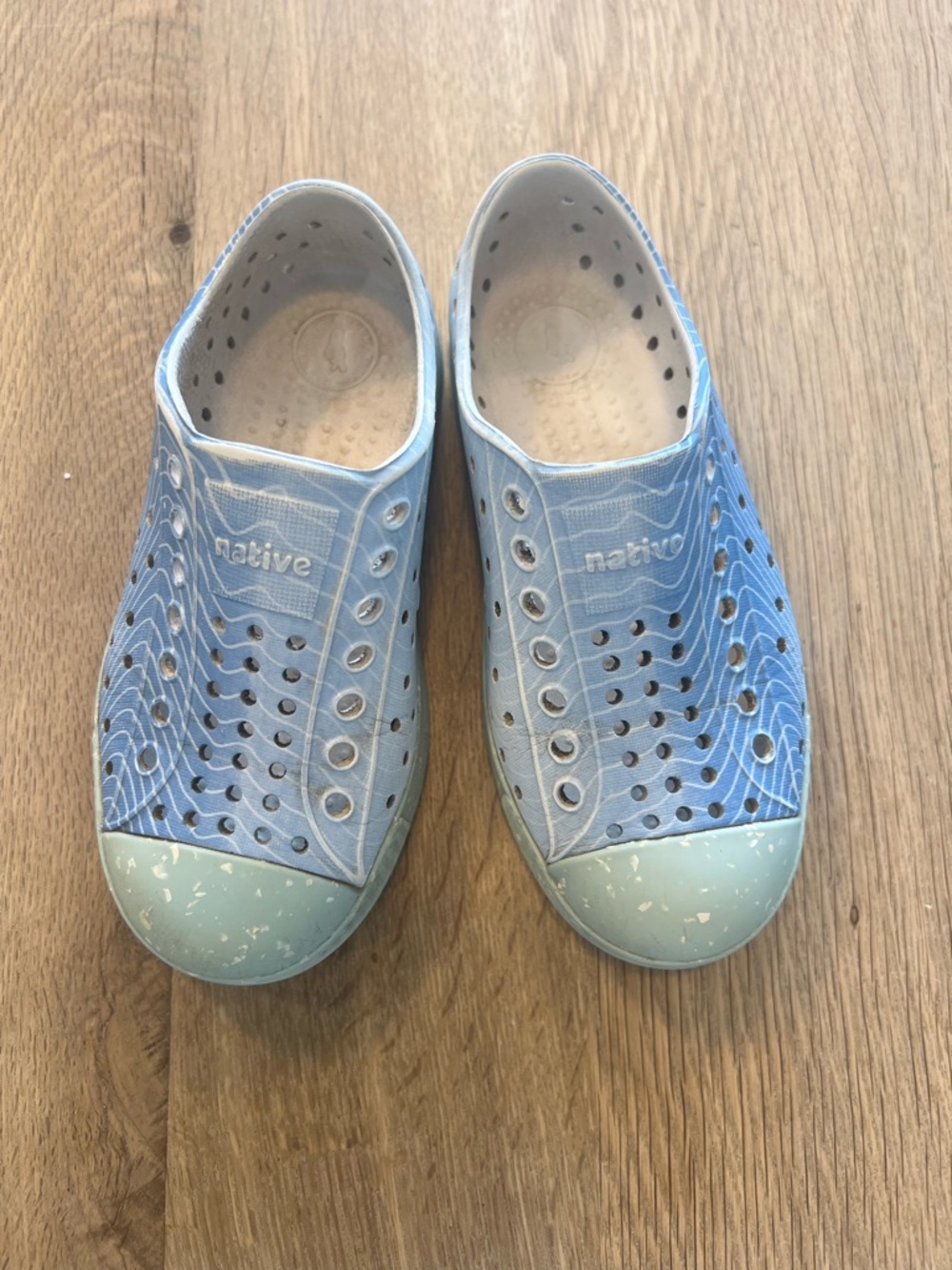 Native Jefferson Slip-On Shoes in Sky Blue with Mint Toe